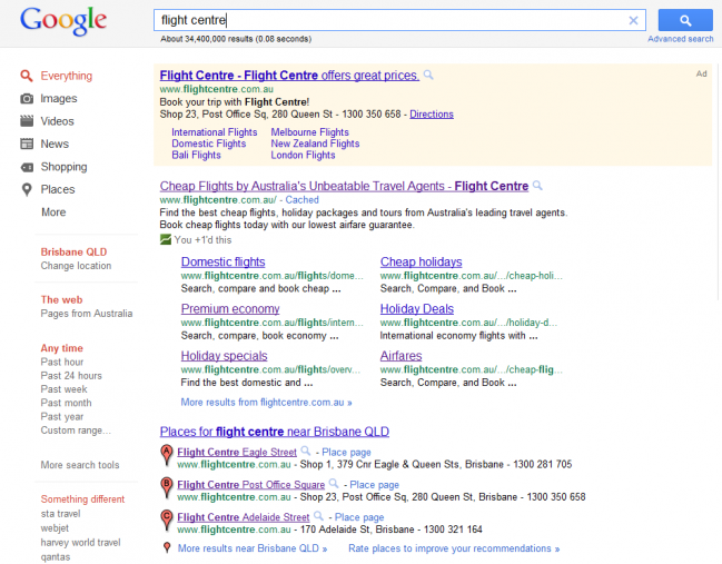 Flight Centre SERPS Flight Centre SERPS