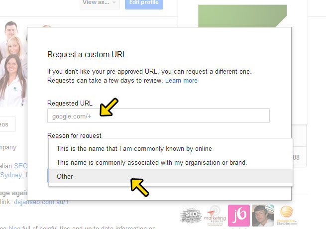 Custom URL Change Request Custom URL Change Request