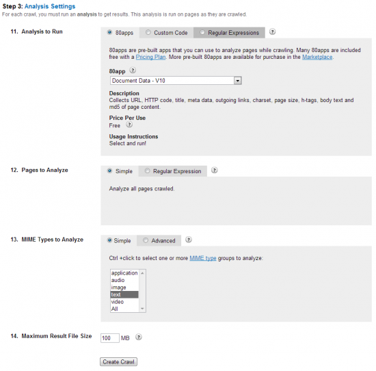 Crawl Analysis Settings